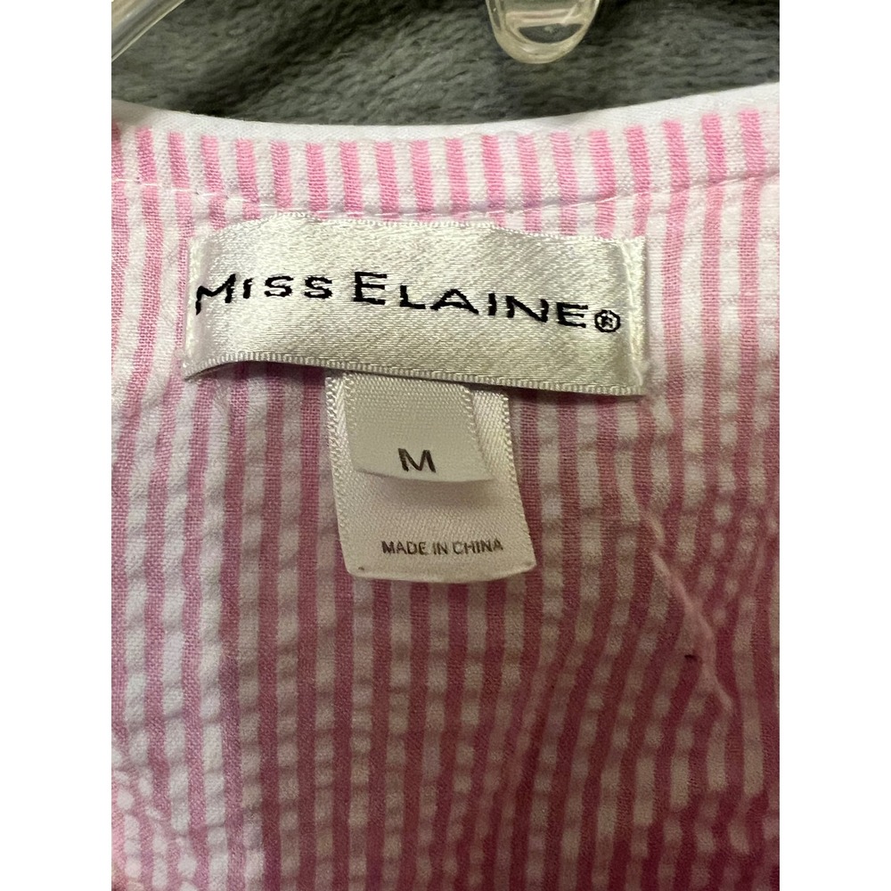 Miss Elaine M Pink Plaid Seersucker Embroidered Snap Front Housecoat Duster Robe - Picture 3 of 7